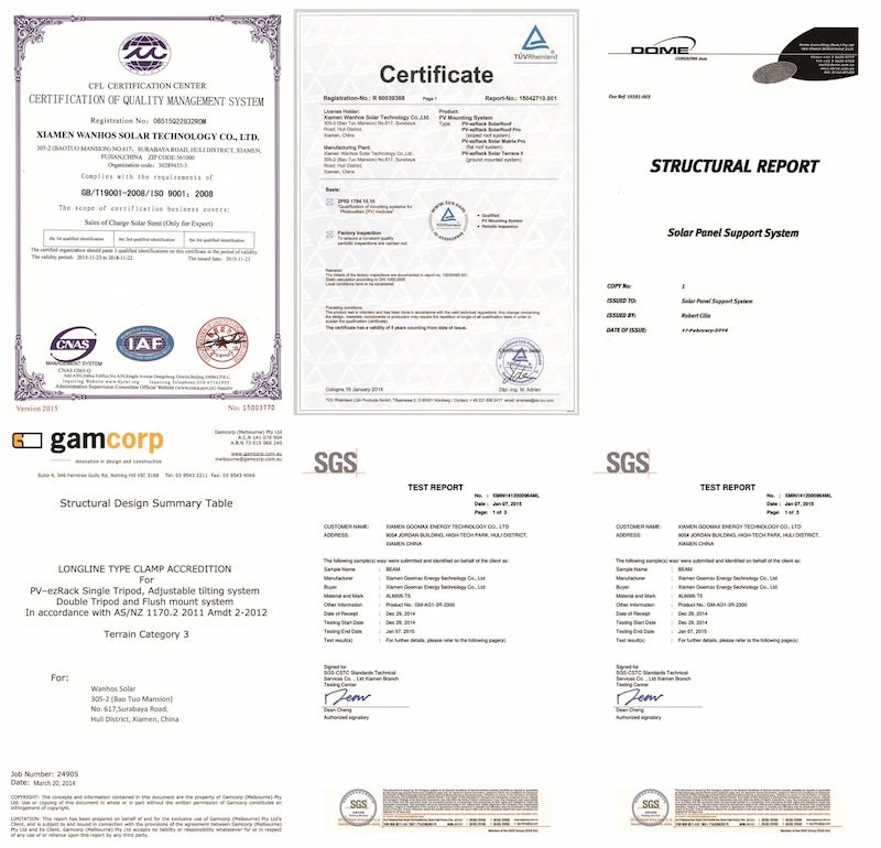 Cetifiate of solar panel parking canopy